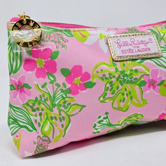 Lilly Pulitzer for Estée Lauder Floral Cosmetic Bag – Pink Tropical Print Pouch - Picture 3 of 6